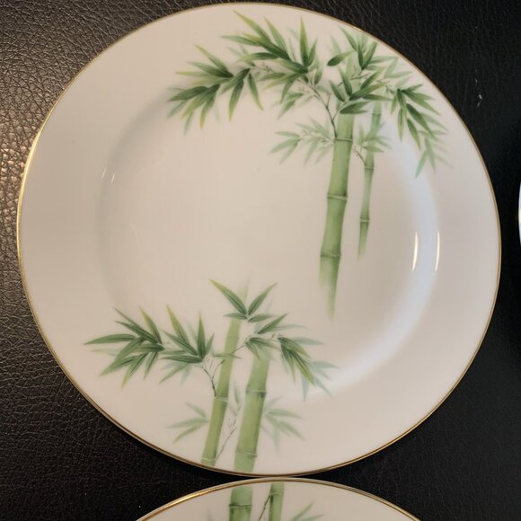 6 Noritake Toki Kaisha Dessert Luncheon Plates Green Bamboo 7.5" Japan Vintage - Picture 2 of 8
